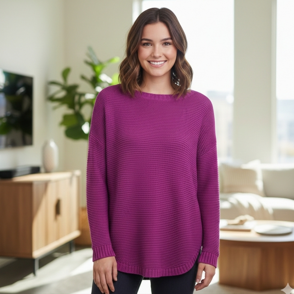 Lauren Ralph Lauren Purple Knit Sweater High-Low Hem Women’s XL